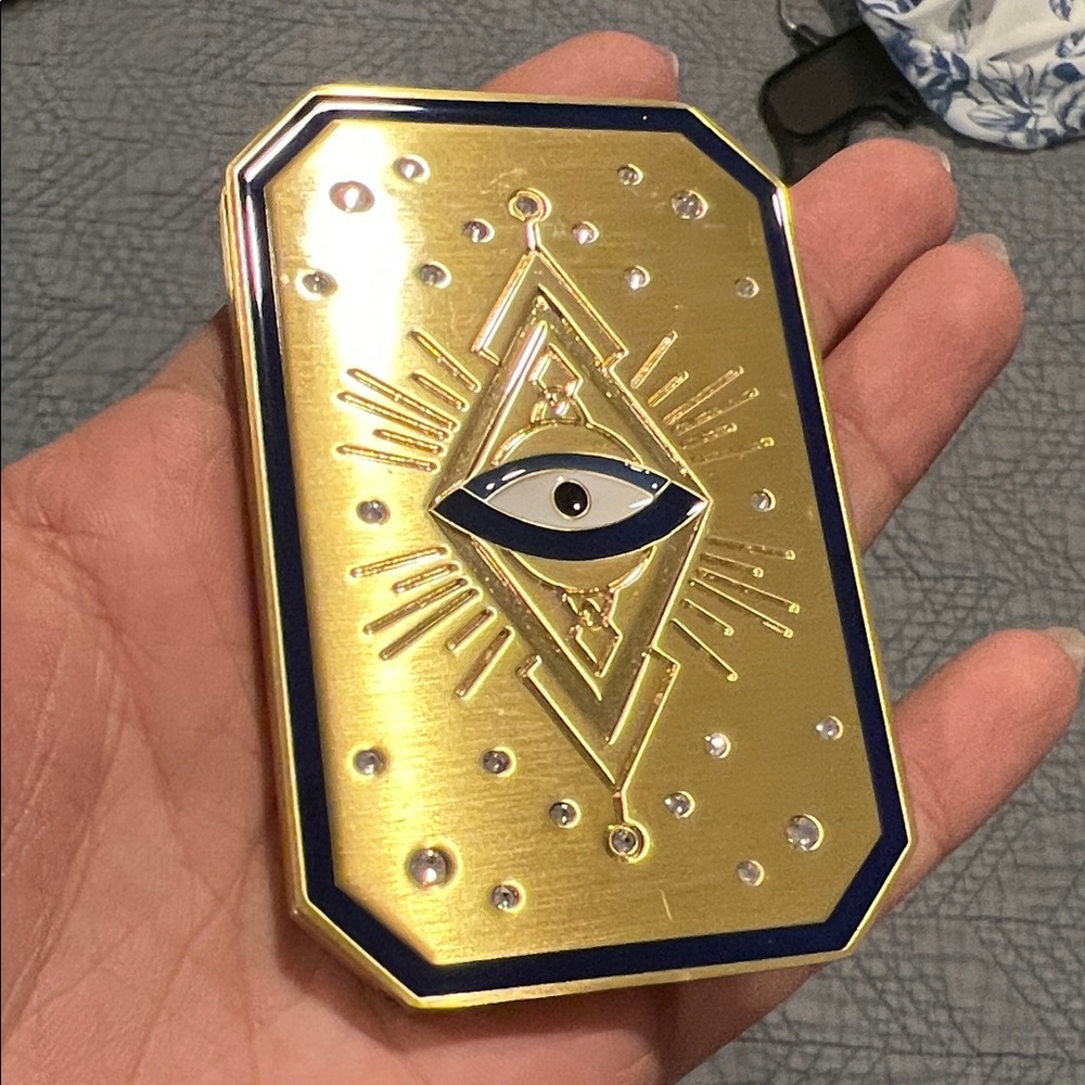 Swarovski Gold Compact with Blue Crystal Eye Design - Picture 2 of 6